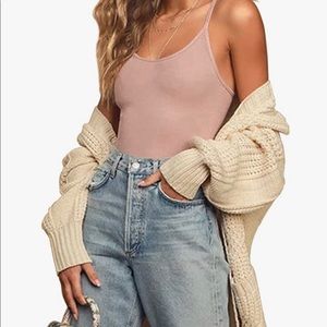 Cami Bodysuit Adjustable Spaghetti Straps Ribbed Sleeveless Scoop Neck Bodysuits